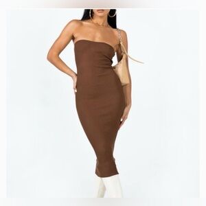 Princess Polly Chocolate Strapless Maxi Dress NWT